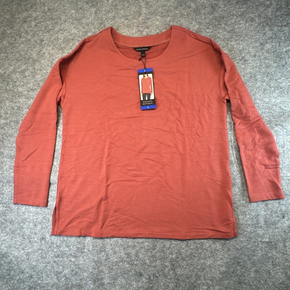 Banana Republic Women L Terracotta Red Long Sleeve Drop Shoulder Top Crew Neck